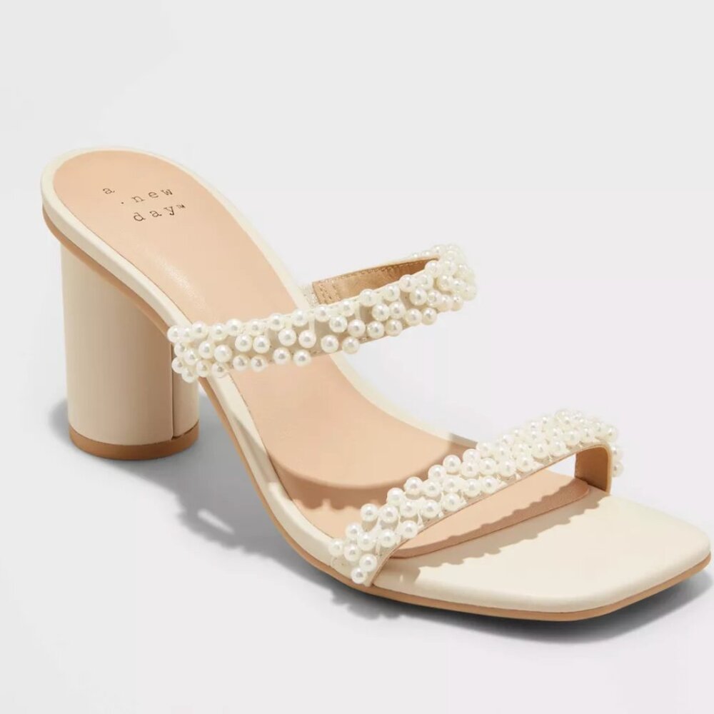 Women's Cream Pearl Mule Heels